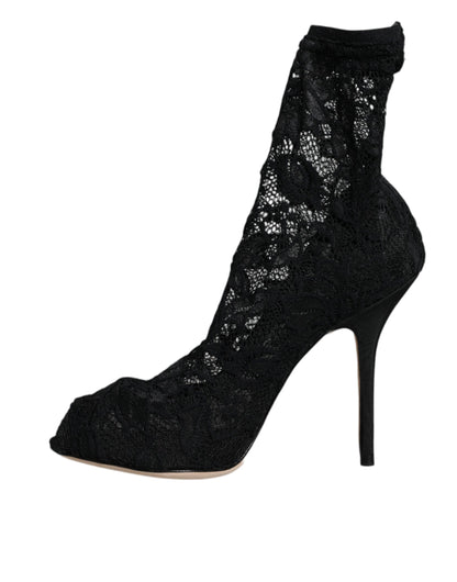 Dolce &amp; Gabbana Sorte Blonde Stretch Hæle Mid Calf Støvlesko