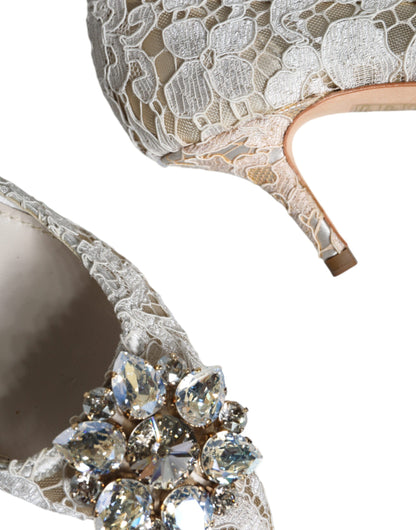 Dolce &amp; Gabbana Hvide Taormina Pumps med Blonde og Krystalhæl