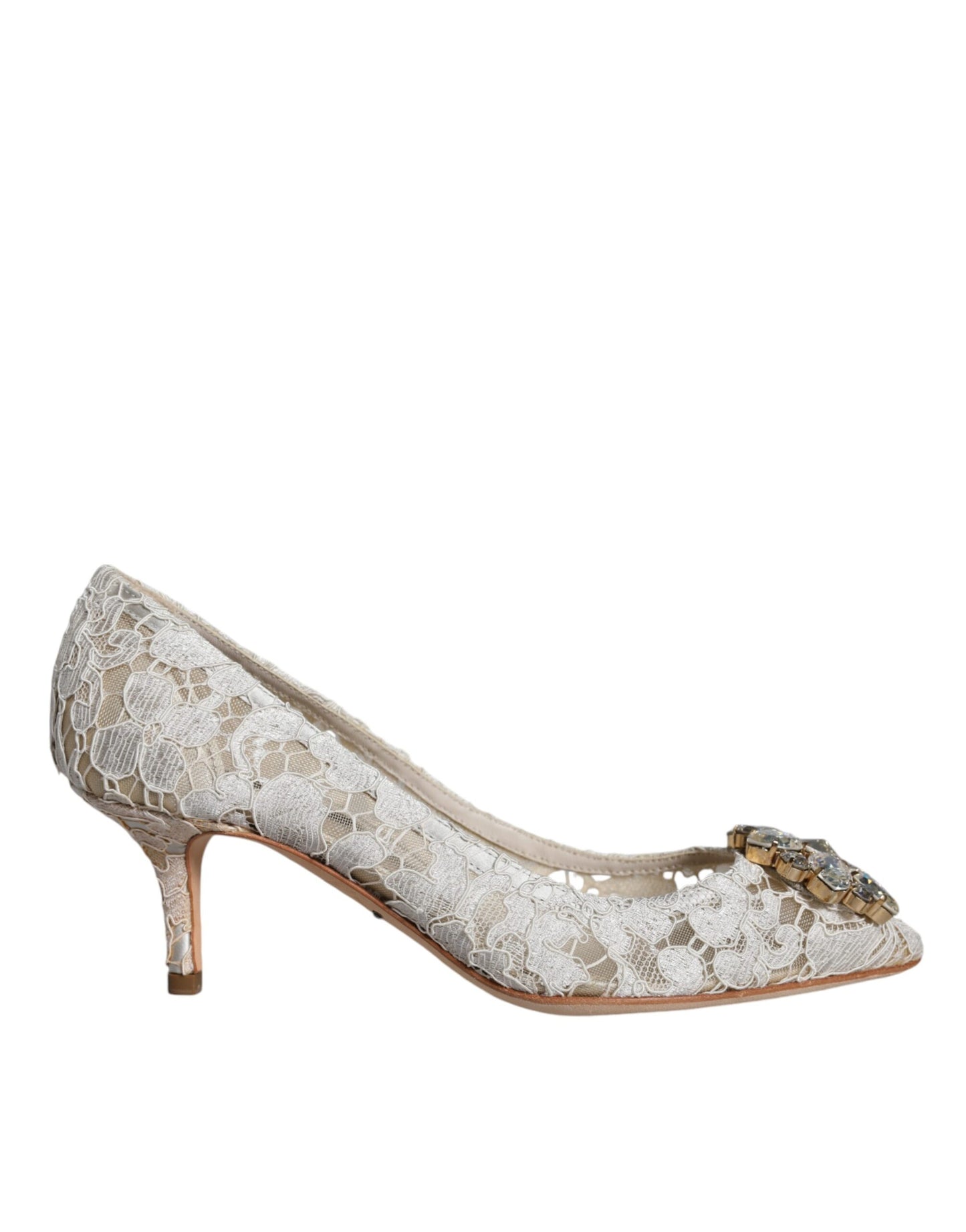 Dolce &amp; Gabbana Hvide Taormina Pumps med Blonde og Krystalhæl
