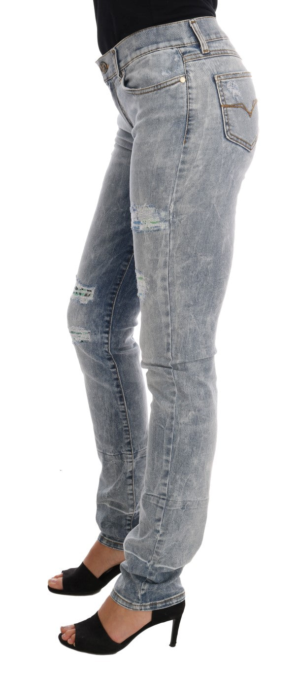 Versace jeans Chic lyseblå revet slim fit jeans