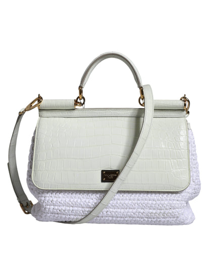 Dolce &amp; Gabbana Hvid Rafia Læder SICILY Crossbody Taske