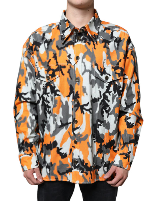 Dolce &amp; Gabbana Flerfarvet Camouflage Bomuldsdenimjakke med Krave