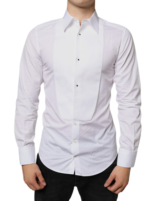 Dolce &amp; Gabbana Hvid Bib Bomuldspoplin Formel Skjorte