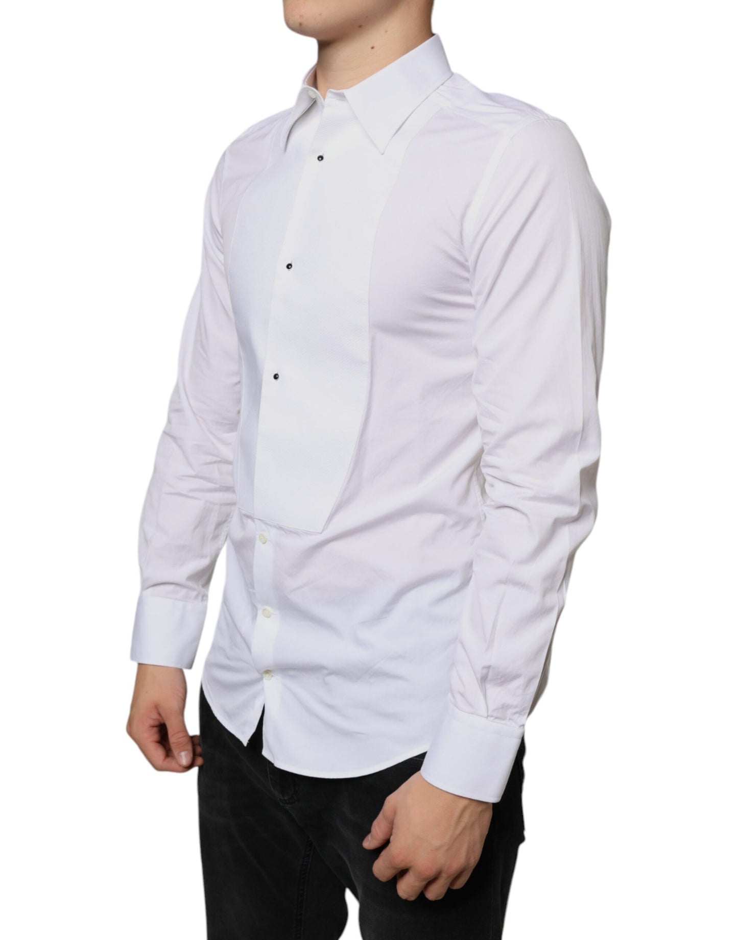 Dolce &amp; Gabbana Hvid Bib Bomuldspoplin Formel Skjorte