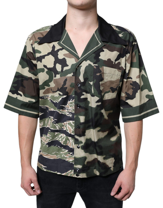 Dolce &amp; Gabbana Flerfarvet Camouflage Button Down Herre Casual Skjorte