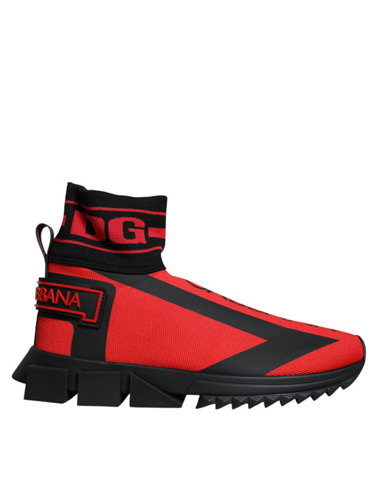 Dolce &amp; Gabbana Røde Sorte Stof High Top Sorrento Sneakers Sko