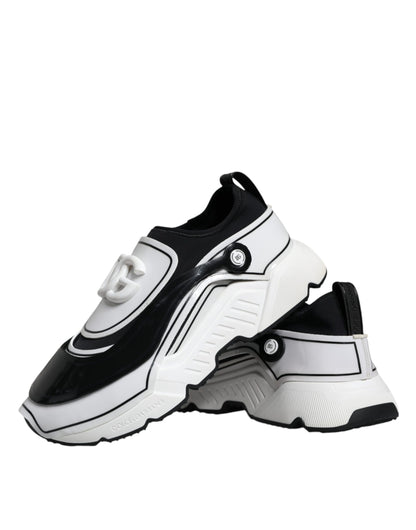 Dolce &amp; Gabbana Hvide Sorte Logo Plaque Daymaster Sneakers Sko