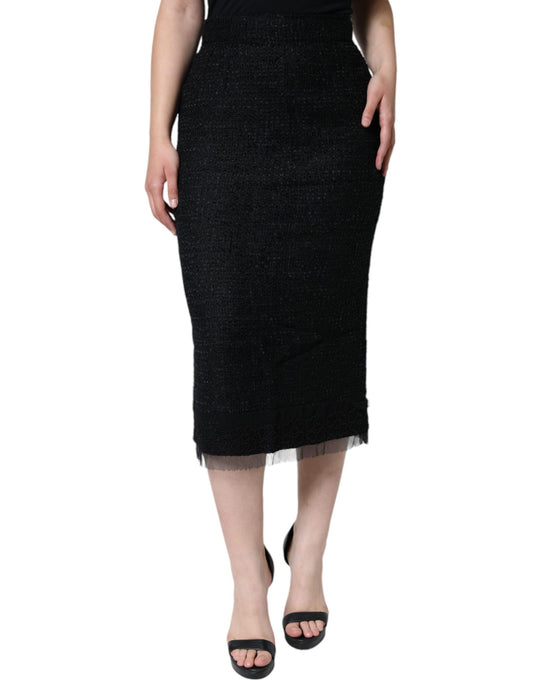 Dolce &amp; Gabbana Sort Midi-nederdel i jomfruuld med blyantssnit