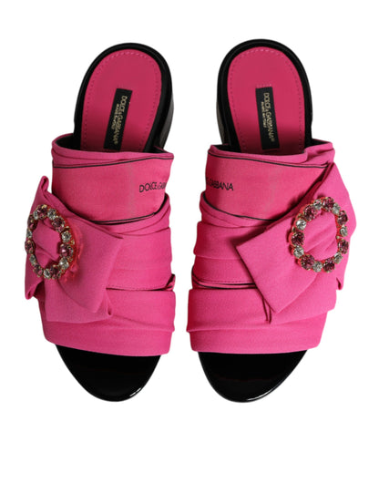 Dolce &amp; Gabbana Pink Black Crystal Slides Sandaler Sko