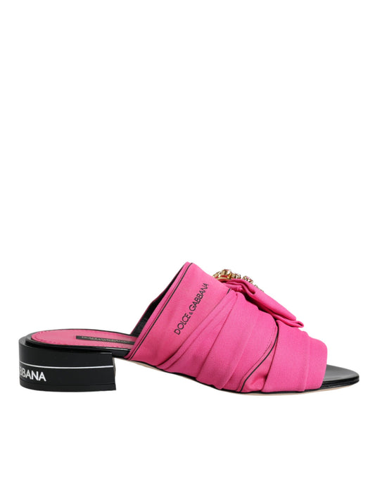 Dolce &amp; Gabbana Pink Black Crystal Slides Sandaler Sko