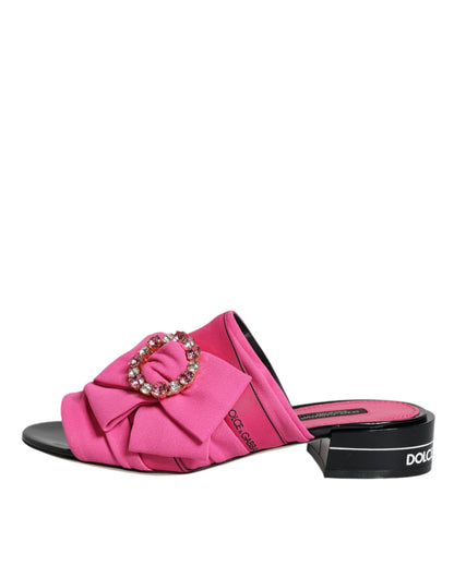 Dolce &amp; Gabbana Pink Black Crystal Slides Sandaler Sko