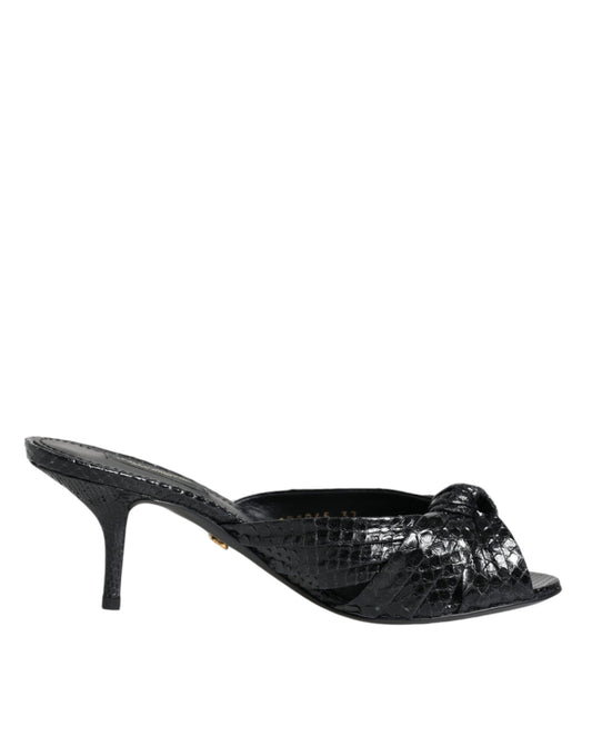 Dolce &amp; Gabbana Sorte Læderhæle Slides Sandaler Sko