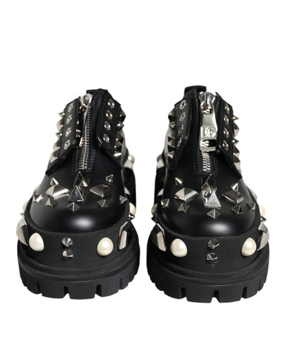 Dolce &amp; Gabbana Sorte Læderudsmykkede Derby Formelle Sko
