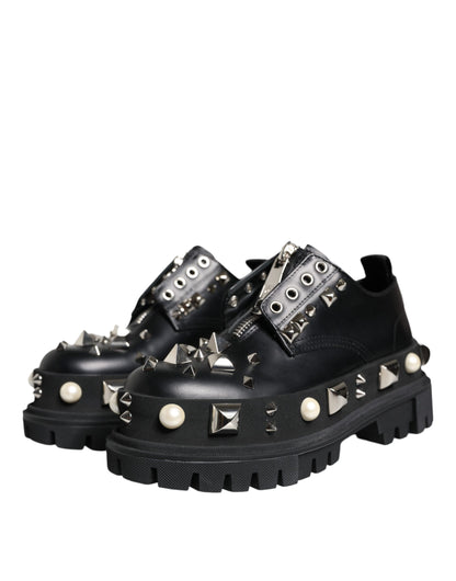 Dolce &amp; Gabbana Sorte Læderudsmykkede Derby Formelle Sko
