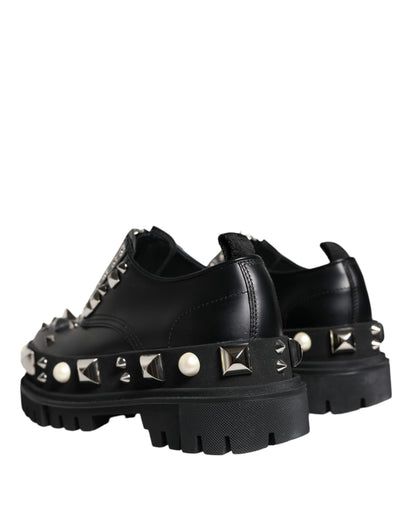 Dolce &amp; Gabbana Sorte Læderudsmykkede Derby Formelle Sko