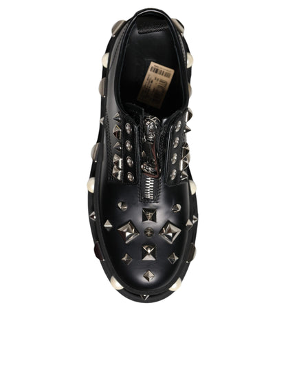 Dolce &amp; Gabbana Sorte Læderudsmykkede Derby Formelle Sko
