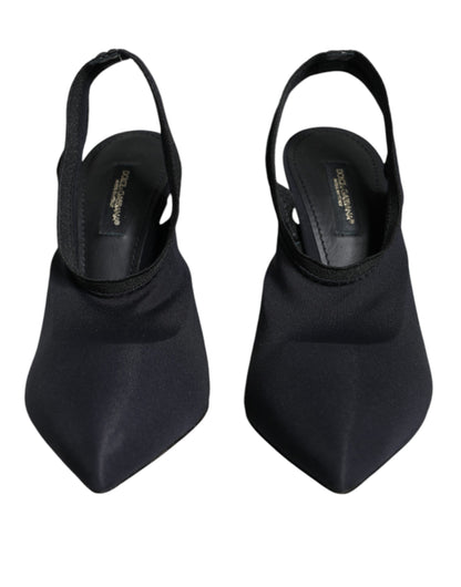 Dolce &amp; Gabbana Sorte Jersey Stretch Hæle Slingback Sko