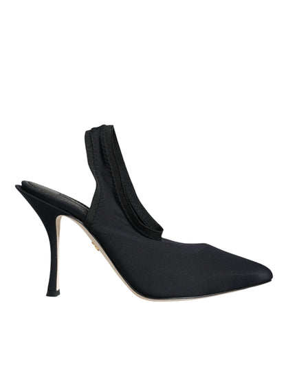 Dolce &amp; Gabbana Sorte Jersey Stretch Hæle Slingback Sko