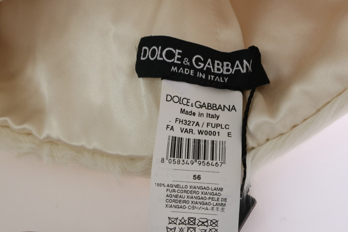 Dolce &amp; Gabbana Elegant hvid pelsbeanie luksus vinterhat