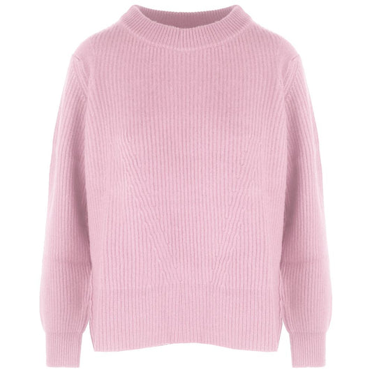 Malo Pink Cashmere Women Sweater with Ribbed Embroidery