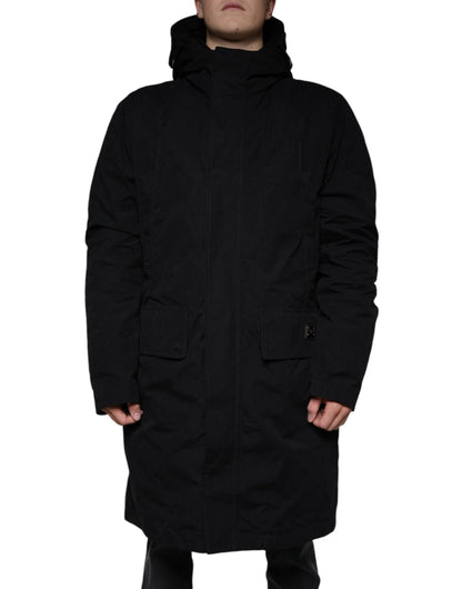 Dolce &amp; Gabbana sort hættetrøje parka i bomuld med trenchcoat