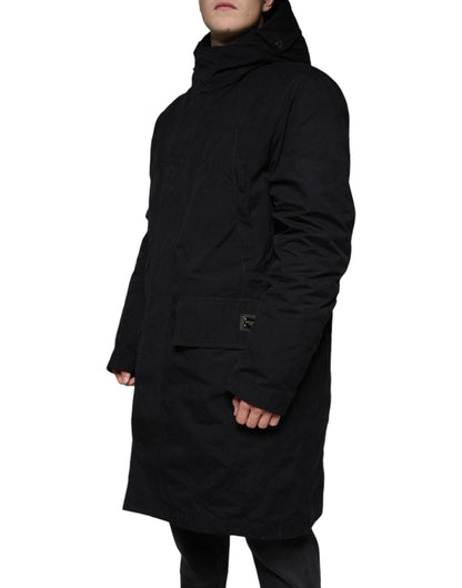 Dolce &amp; Gabbana sort hættetrøje parka i bomuld med trenchcoat