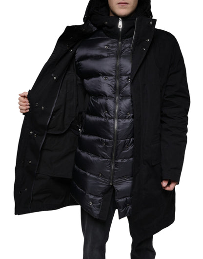 Dolce &amp; Gabbana sort hættetrøje parka i bomuld med trenchcoat