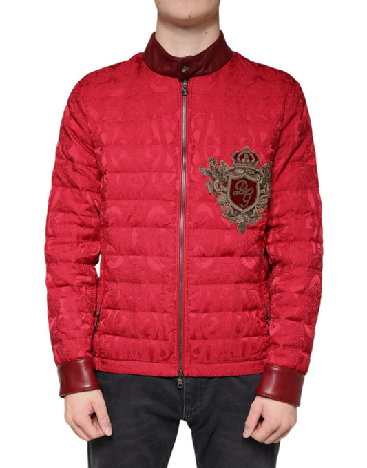 Dolce &amp; Gabbana Rød Quiltet Bomberjakke med Guldkronelogo