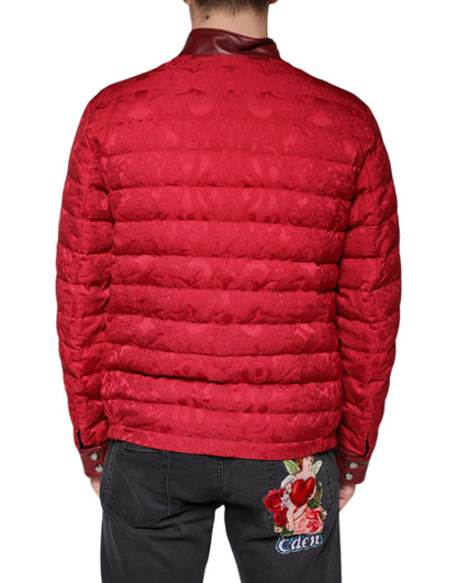 Dolce &amp; Gabbana Rød Quiltet Bomberjakke med Guldkronelogo