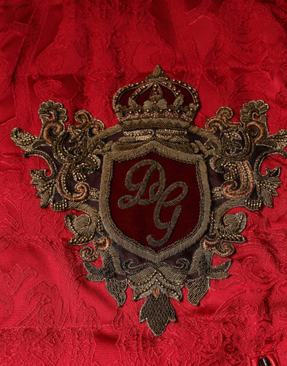 Dolce &amp; Gabbana Rød Quiltet Bomberjakke med Guldkronelogo