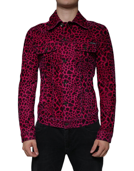 Dolce &amp; Gabbana Fuchsia Leopard Jakke med Knapper og Krave
