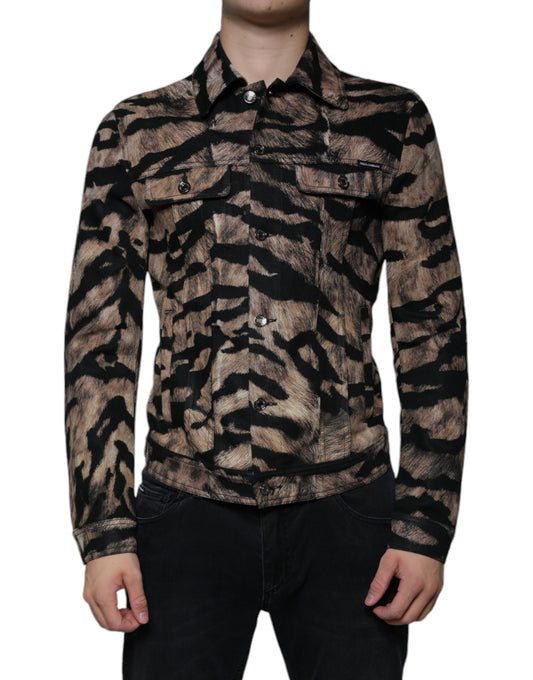 Dolce &amp; Gabbana Brun Tiger Jakke med Knapper og Krave