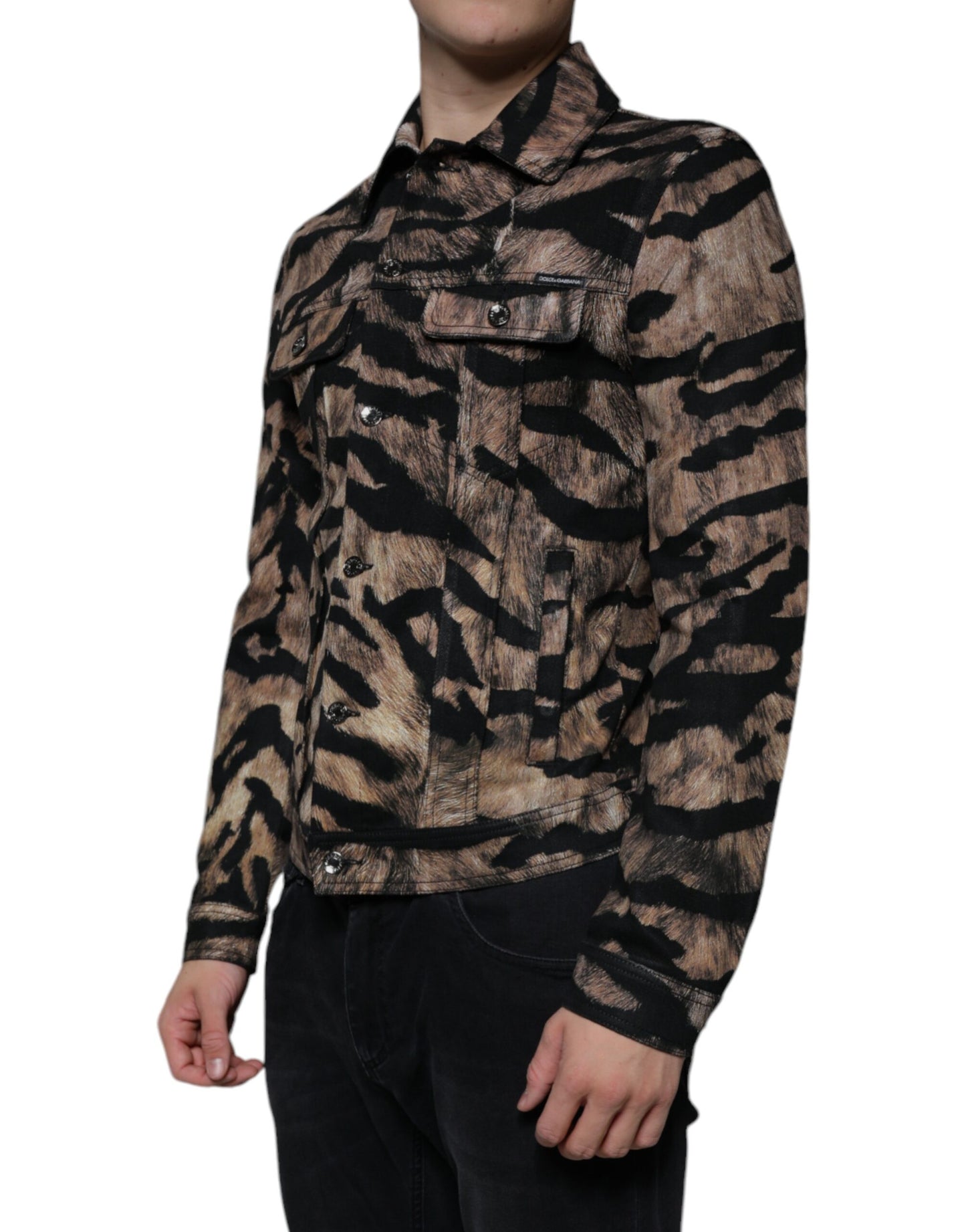 Dolce &amp; Gabbana Brun Tiger Jakke med Knapper og Krave