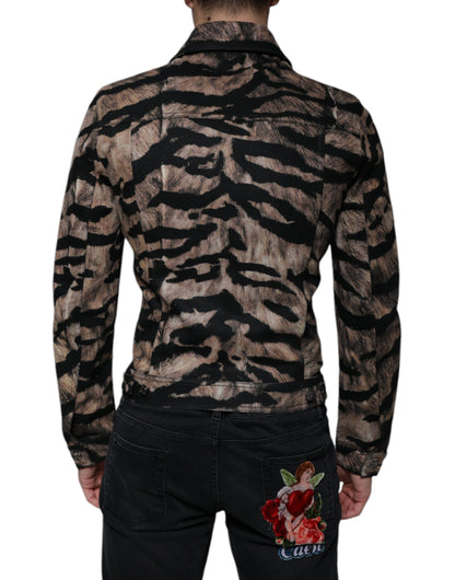 Dolce &amp; Gabbana Brun Tiger Jakke med Knapper og Krave