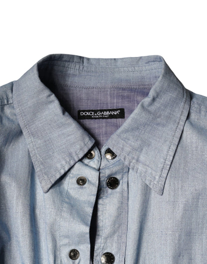 Dolce &amp; Gabbana Lyseblå Bomuldsskjorte med Knapper og Afslappet Stil