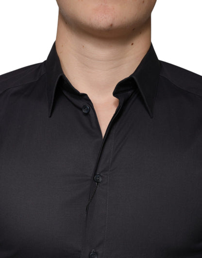 Dolce &amp; Gabbana Sort Bomulds Stretchkjole GYLDET Formel Skjorte