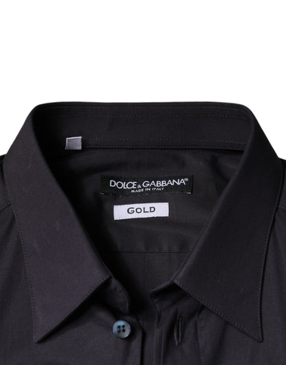 Dolce &amp; Gabbana Sort Bomulds Stretchkjole GYLDET Formel Skjorte