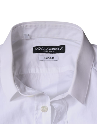 Dolce &amp; Gabbana Hvid Bomuldskjole GULD Formel Skjorte med Krave