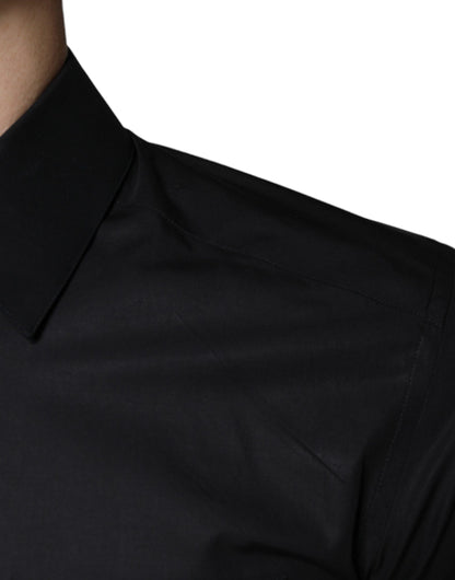Dolce &amp; Gabbana Sort Bomulds Stretchkjole GYLDET Formel Skjorte