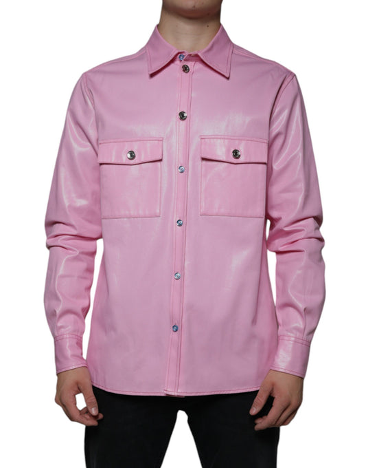 Dolce &amp; Gabbana Lyserød Bomuldsskjorte Med Krave Og Button Down