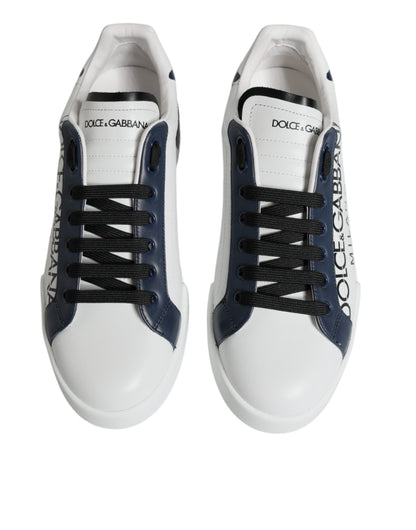 Dolce &amp; Gabbana Hvide Blå Læder Crown Milano Sneakers Sko