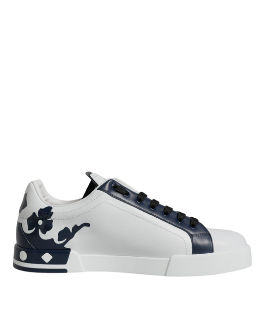 Dolce &amp; Gabbana Hvide Blå Læder Crown Milano Sneakers Sko