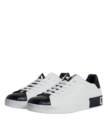 Dolce &amp; Gabbana Hvide Læderlogo Portofino Sneakersko