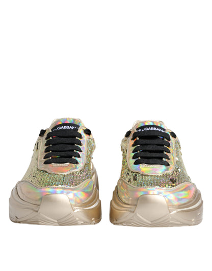 Dolce &amp; Gabbana Guld Pailletter Iriserende Daymaster Sneakers Sko