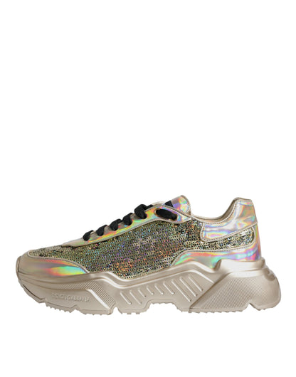 Dolce &amp; Gabbana Guld Pailletter Iriserende Daymaster Sneakers Sko