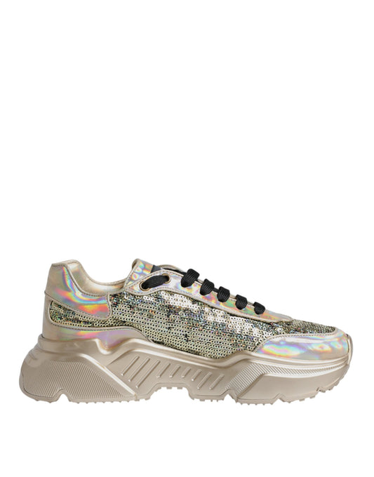 Dolce &amp; Gabbana Guld Pailletter Iriserende Daymaster Sneakers Sko