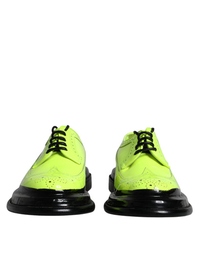 Dolce & Gabbana Neon Green Leather Lace Up Derby Dress Shoes