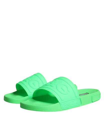 Dolce &amp; Gabbana Grønne Læder Slides Sandaler Beachwear Sko