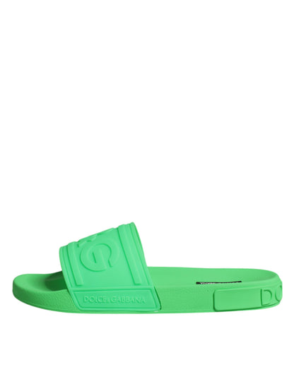 Dolce &amp; Gabbana Grønne Læder Slides Sandaler Beachwear Sko