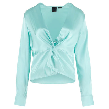 PINKO Green Silk Women Blouse with Deep V-Neck Detail